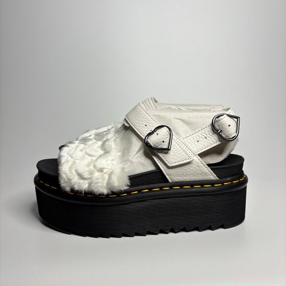 Dr. Martens Voss Heart Fluffy Faux Fur Platform Sandals in White Milled Nappa - Picture 2 of 10